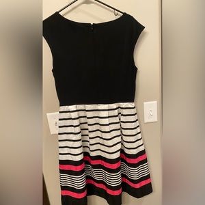 Christopher & Banks size 10 pink, black and white horizontal striped dress.